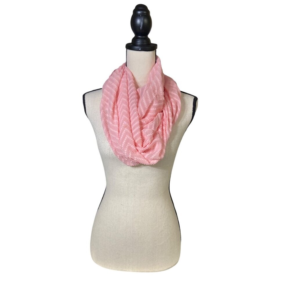 Womens Infinity Scarf Pink Lightweight Soft Textured Cottagecore